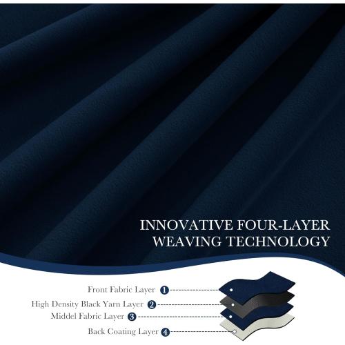 PONY DANCE 100% Blackout Cutains 90 inch Length 2 Panels Set, Navy Blue Velvet Thermal Insulated Window Drapes for Bedroom, Luxury Black Out Rod Pocket Back Tab Curtains for Living Room, W52 x L90