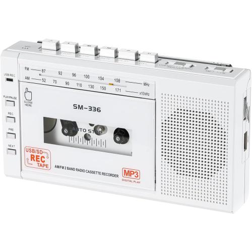 Portable Cassette Tape Player to Digital Converter via USB/SD Card, Record to Cassette/U Disk/SD Card via Mic, Power by AC or AA Battery, Portable Cassette Recorder with Speaker and Headphone Jack