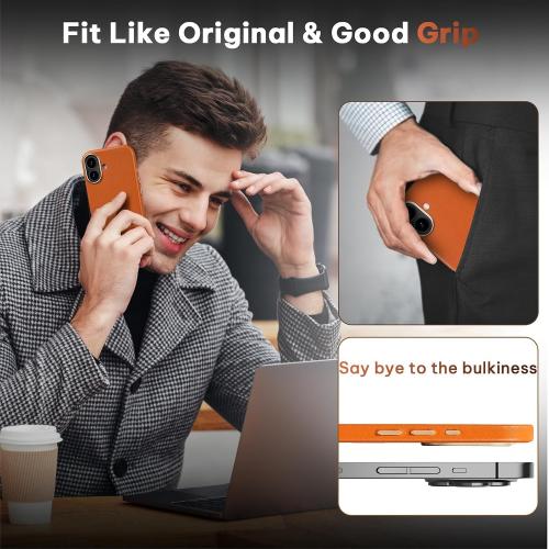 LOHASIC Compatible with MagSafe for iPhone 16 Leather Case, Classic Vegan PU Slim Fit Metal Buttons & Camera Lens Drop Protection Rugged Grip Magnetic Phone Case for iPhone 16 6.1inch 2024 - Tan Brown Pop p