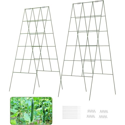 DOEWORKS Cucumber Trellis, 48 High Foldable A Frame Garden Trellis, 2 Pack, Plant Support for Climbing Cucumber, Beans, Tomatoes, Flowers, Green