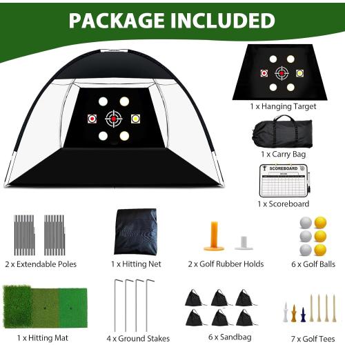 Golf Net, 10x7 Ft Practice Hitting Golf Net with Tri-Turf Mat, Ball, Tee, and Carring Bag, All-in-One Multi-Target Training Aid for Outdoor/Indoor Chipping & Driving, Ideal Gift for Men/Enthusiasts