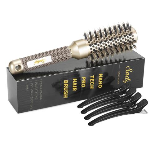 Sndyi Small Round Brush for Blow Out, 1.3 Inch Nano Thermal Ceramic Ionic Round Hair Brush with Boar Bristles, Boost Shine and Volume, For Short Hair with Quick Blow Drying and Salon Styling