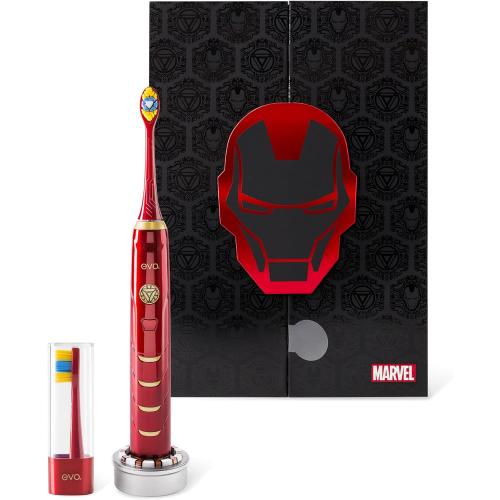 evo IRM-1 Iron Man Rechargeable Sonic Toothbrush, Marvel Electric Toothbrush for Adults, Soft Brushes for Adults with 2-Minute Timer, Replacement Heads & Charger Included