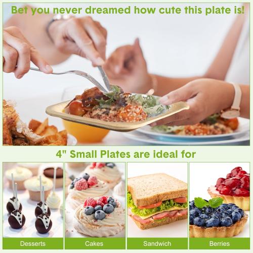 100 Pieces Palm Leaf Square Bamboo Plates Disposable Wood Dinnerware Set Leaf Plates for Weddings Catering Events Birthday Summer Party