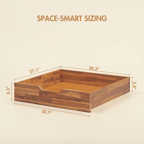 NTC Solid Wood Under Bed Storage with Wheels, 2-Pack Under Bed Organizer Drawer, Space Saving Bedroom Storage Box, 100 lbs Capacity, Teak Look - Acacia