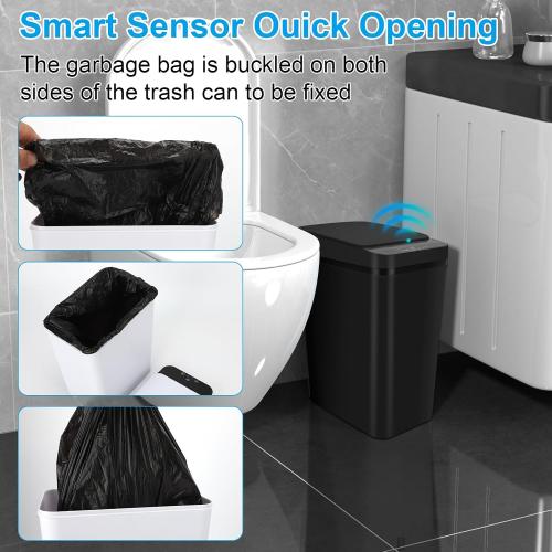 Bathroom Trash can,Smart Touchless Trash Can,Automatic Motion Sensor Trash Bin With Lid,2.4 Gallon Garbage Can, Kitchen, Bathroom, Office, Bedroom Trash can (Black)