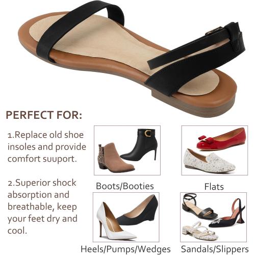 (2 Pairs) Pigskin Non-Slip High Heel Cushion Inserts Arch Support, Shock & Sweat Absorption, Adhesive Shoe Insoles for Dress Shoes Flats Boots Sandals Relief Blister Callus Pain, Fits Women 8-12 Size