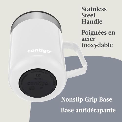 Contigo Streeterville Stainless Steel Mug with Handle and Splash-Proof Lid, Vacuum-Insulated Metal Cup for Coffee and Tea with Handle and Grip Base to Prevent Slipping, Salt, 14 oz (414 mL)