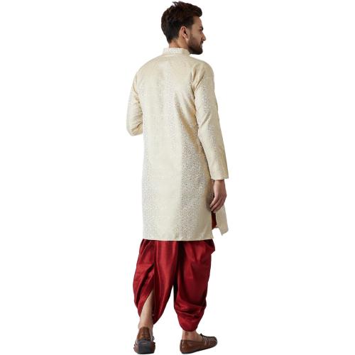 Size XL 42 Color Mustard and Red Pants Sojanya (Since 1958, Men's Blue & Mustard Silk Dhoti Kurta Set