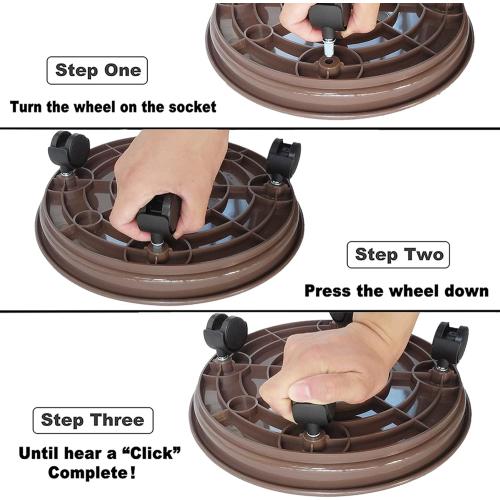 2 Pack of Plant Pallet Caddy with Wheels, Round Flower Pot Mover, Indoor Rolling Planter Dolly on Wheels, Outdoor Planter Trolley Tray Coaster, Brown