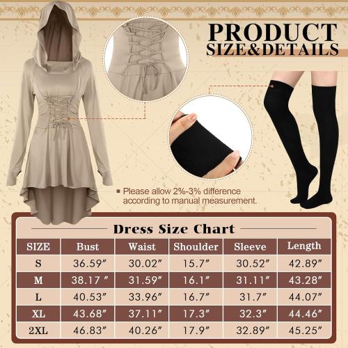 Suhine 5 Pcs Renaissance Women Costume Medieval Hooded Robe Carnival Vintage Faux Leather Arm Pouch Belt for Cosplay Party