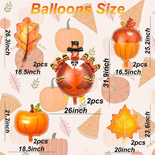 10Pcs Fall Thanksgiving Balloons - 32Inch Large Turkey Balloons - Pumpkin Foil Balloon for Thanksgiving Party Decorations Supplies - Fall Theme Party Decorations