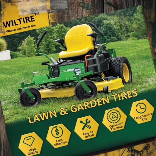 Black 11x4.00-5 Flat Free Tire and Wheel (2 Pack),Universal 11x4-5 Solid Smooth Tractor Turf Tire with Rim, 3.4 Centered Hub and 3/4 & 5/8 Bushing, For Zero Turn Mowers and Riding Lawn Mower