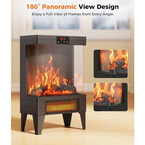 Electric Fireplace Stove Heater - Freestanding Fireplace Heater for Indoor Use with Realistic 3D Flame, Adjustable Thermostat & Remote, Quiet, Timer for Living Room and Bedroom