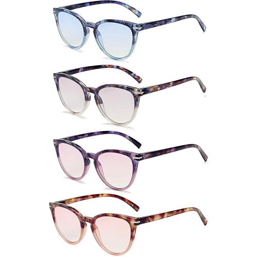 100 CLASSIC 4-Pack Trendy Colored Lens Cateye Reading Glasses for Women Spring Hinges Readers Ladies Fashion Eyeglasses (3.50x)