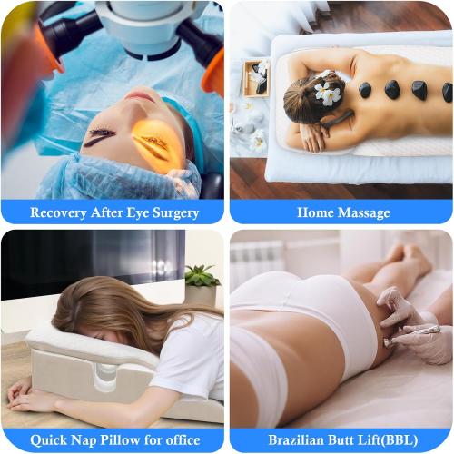 Face Down Pillow,Faces Down Pillow After Eye Surgery,BBL Pillows After Surgery Stomach Sleeping Pillows,Home Massage Pillowes Faces Down with Shredded Memory Foam and Removable Cover