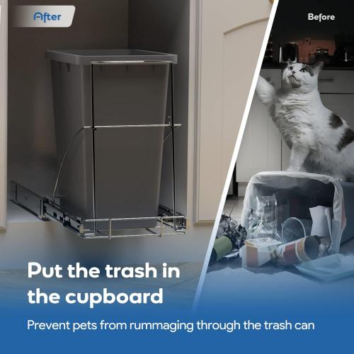 Pull Out Trash Can Under Cabinet & Under Sink, Heavy Duty Slider Organizer | Adjustable Cabinet Garbage Can Rack, Fits 30-40Qt Bins, Requires 13W x 18D Cabinet Opening, Chrome Finish, Can Not Included