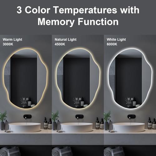LED Bathroom Mirror with Lights,Asymmetrical Led Bathroom Vanity Mirror for Wall with Front and Backlit, Anti Fog, 3 Colors and Dimmable Light,[Horizontal/Vertical] 35 H x 25 W