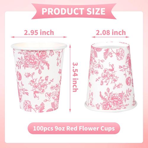 COLOR GREEN ❗❗100Pcs Pink Floral Disposable Party Paper Cups 9oz