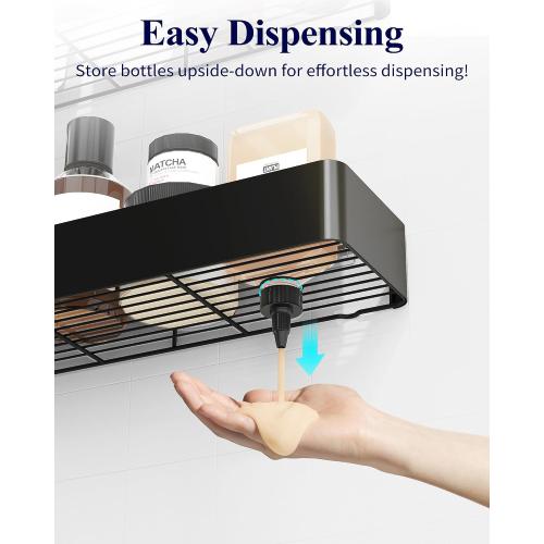 Kitsure Shower Caddy - 2 Pack Adhesive Shower Organizer, Rustproof Metal Shelves, No-Drill Bathroom Organizers and Storage, Black, XX-Large