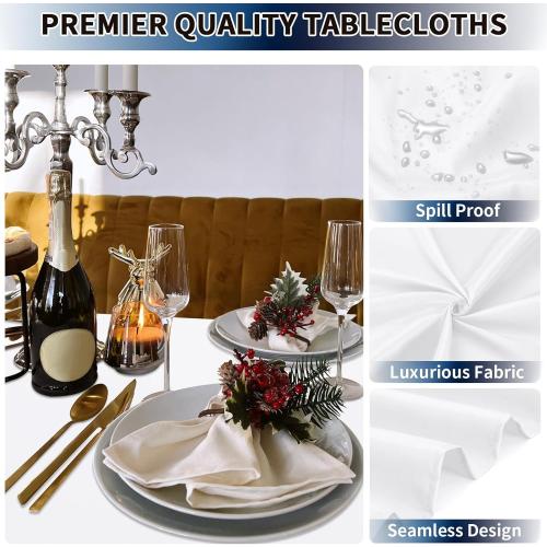 WHITE PureFit 6 Pack Rectangle White Table Cloths 60 x 102 Inch for 6Ft Tables, Stain and Wrinkle Resistant Table Linens for Home Use, Wedding, Party, Banquet and Camping