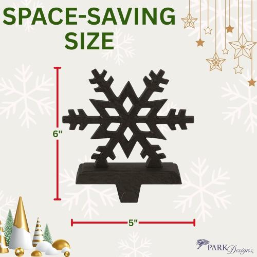 Park Designs Snowflake Stocking Hangers – Set of 4 | 6 x 5 x 2 Cast Metal Fireplace Hooks | Black Iron Finish Christmas Mantel Stocking Holders | Farmhouse Winter Holiday Décor Accent