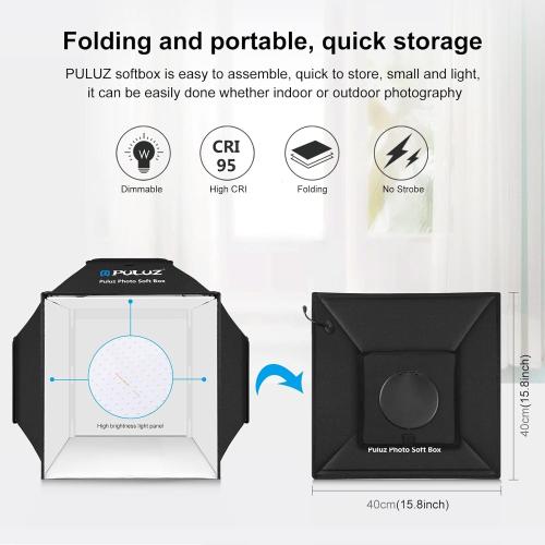 PULUZ Upgraded 16x16 inch Photo Light Box, 480 LEDs Photo Studio Tent Soft Box, CRI 95  Dimmable Shooting Box with 4 Backdrops for Product Photography