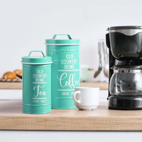 Teal Canisters for Kitchen Counter, Airtight Kitchen Canisters for Countertop, Flour and Sugar Containers, Tea Coffee Sugar Canister Set, Turquoise Kitchen Decor and Accessories, Set of 4