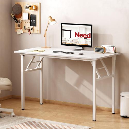 Need Folding Desk for Home Office 39-3/8 Length Modern Folding Table Computer Desk No Install Needed White Color Desktop White Frame AC5DW(100 * 60)