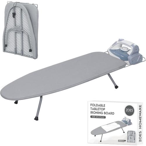 Ironing Board, Small Iron Board with Iron Rest, Mini Tabletop Ironing Board with Heat-Reflective Cover and 100% Cotton 8mm Thicken Pad, 31.5x11.8x6.2, Silver
