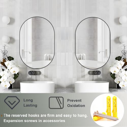 Oval Bathroom Mirror Wall Vanity Oval Mirrors, 20x30 Black Bathroom Mirrors for Over Sink Pill Mirrors Capsule Wall Mounted Mirror, Modern Mirror with Metal Frame for Wall Decor