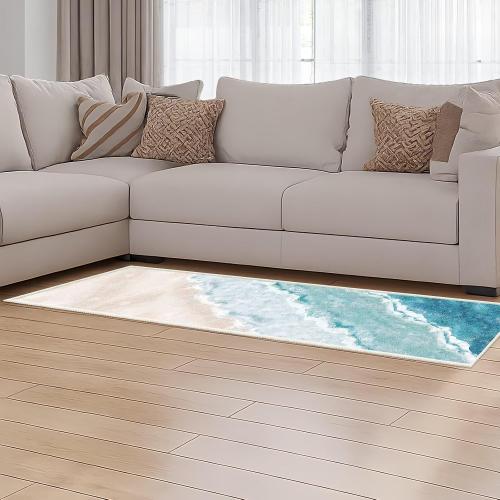 Beach Pattern 2x6ft Runner Rug Non Slip Washable Kitchen Runner Rug with Rubber Backing，Low-Pile Soft Washable Runner Rugs for Hallway Entryway Kitchen Bedroom Living Room Bathroom
