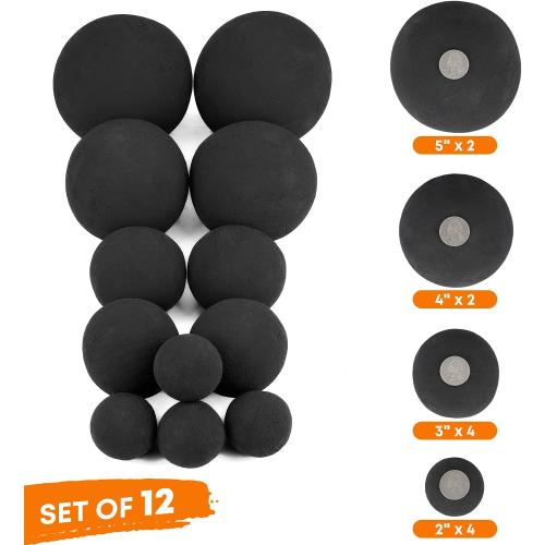 Stanbroil 12PCS Ceramic Fireplace Balls, 4 Sizes Mixed, Black