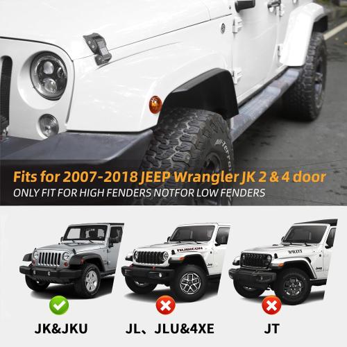 Front & Rear Fenders Flares Extension for 2007-2018 Jeep Wrangler JK JKU Widened Wheel Fenders Flares, Installed on the Original Fender Flares