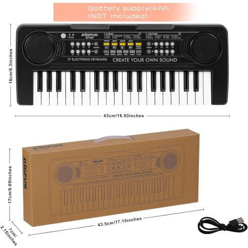 Raimy 37 Keys Keyboard Piano for Kids, Early Learning Educational Portable Electronic Musical Instrument Toys Gifts for 3 4 5 6 7 8 9 Year Old Boys and Girls (Black)