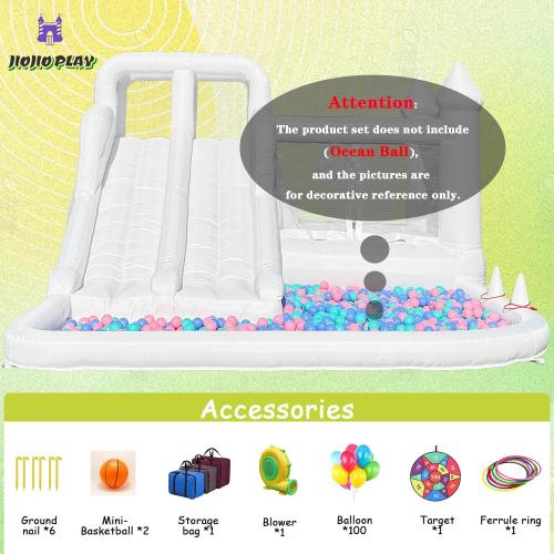 (UNTESTED) 12.5 FT Oxford White Bounce House Bouncing Castle with Two Slides Inflatable Bounce House for Kids with Large Ball Pits Suitable Birthday Party Holiday Decorations and Photography