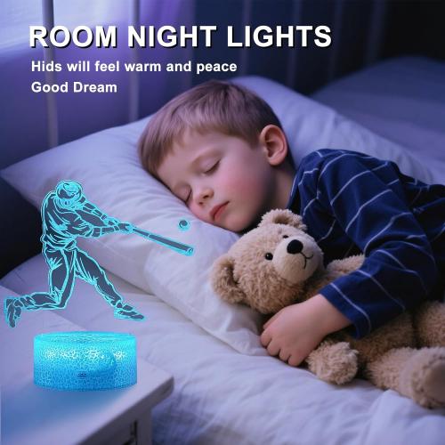 Baseball Gifts for Boys 8-12 3D Lamp Night Light with Remote & Touch Control, 16 Colors Changing   4 Changing Mode Brightness Room Decor Christmas Birthday Gifts for Kids Boys Girls Sport Fans