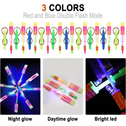 25 Sets LED Flying Set, 25 Slingshot 25 Glow Helicopter-50 Pcs, Flying Toy Outdoor Toys Glow in The Dark Party Supplies Party Favors for Kids 8-12,4-8