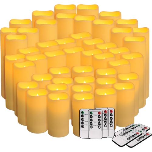 Set of 48 Pack Flameless Candles with Remote & 24H Timer - Waterproof Battery Operated Decorative Candles,3 Sizes(4 5 6 inch) for Home Decor, Wedding, Christmas, Party (Warm White)