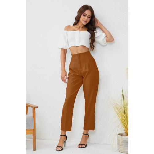 Women's High Waisted Business Trousers Straight Leg Pleated Office Slacks Pants