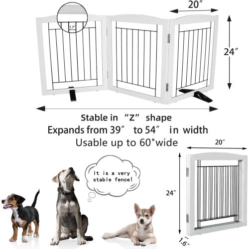 Dog Fence Indoor,Dog Gate Indoor for Doorway pet gate -3-Panel Freestanding, Hallways, House or Stairs -60x24-Inch Retractable Foldable Expandable Wood Pet by SFJC (White)
