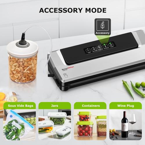Bonsenkitchen Vacuum Sealer Machine with 40 Bags | Compact Food Sealer for Kitchen Storage & Meal Prep | Multiple Modes​​ | External Vacuum System, Silver​​