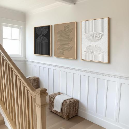 Large Framed Black and White Neutral Abstract Wall Art for Living Room, 3 Piece Boho Canvas Prints Paintings Artwork for Walls, Minimalist Geometric Pictures for Hallway Office Wall Decor 24x36 In