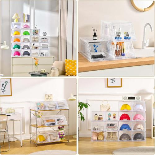 2 Pack Hat Organizer for Baseball Caps,Large Clear Cap Organizer with Drawer,Hats Holder Box for Closet with Sliding Tray,Stackable Hat Rack Display Case,Multi-use Hat Case for Caps,Each Holds 12 Hats