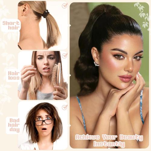 FELENDY Ponytail Extension, 15 Drawstring Ponytail Hair Extensions Wavy Curly Clip in Pony Tails Cute Hairpiece for Daily Use Synthetic Dark Brown