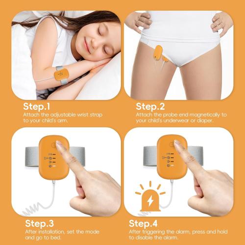 Bed Wetting Alarm for Girls,Boys,3 Alarm Modes-Loud Sound,High Sensitivity Sensors,USB-Charging,Standby Time Over 120 Hours(Orange)