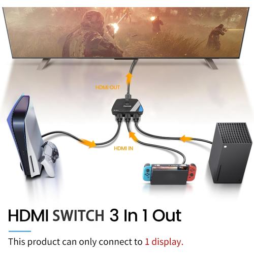 NEWCARE HDMI Switch 3 in 1 Out, 4K@60Hz HDMI Switcher with 2.6FT HDMI Cable
