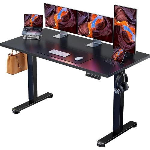 ErGear Height Adjustable Electric Standing Desk, 55 x 28 Inches Sit Stand up Desk, Large Memory Computer Home Office Desk with Two-Piece Desktop (Black)