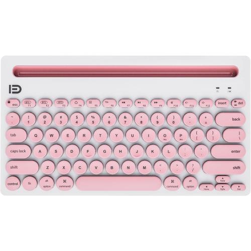 Wireless Keyboard Bluetooth Multi-Device Portable with Integrated Stand Phone Holder - Works with PC, Android and iOS Tablets and Smartphones, Pink