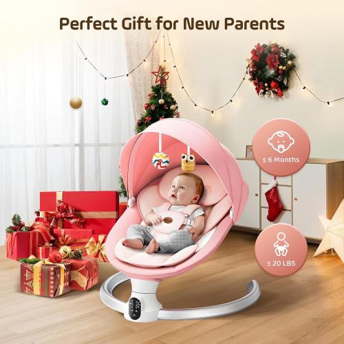 Baby Swing for Infants - Electric Baby Rocker with Exclusive App Function, Upgraded 5 Point Harness, Bluetooth Support, 10 Preset Lullabies and 5 Speeds, Portable Swing for Baby Boy Girl（Pink）